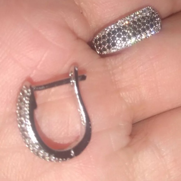 Sterling Silver Black Hoop Earring Simulated diamonds Black gothic Sparkly - Picture 11 of 15